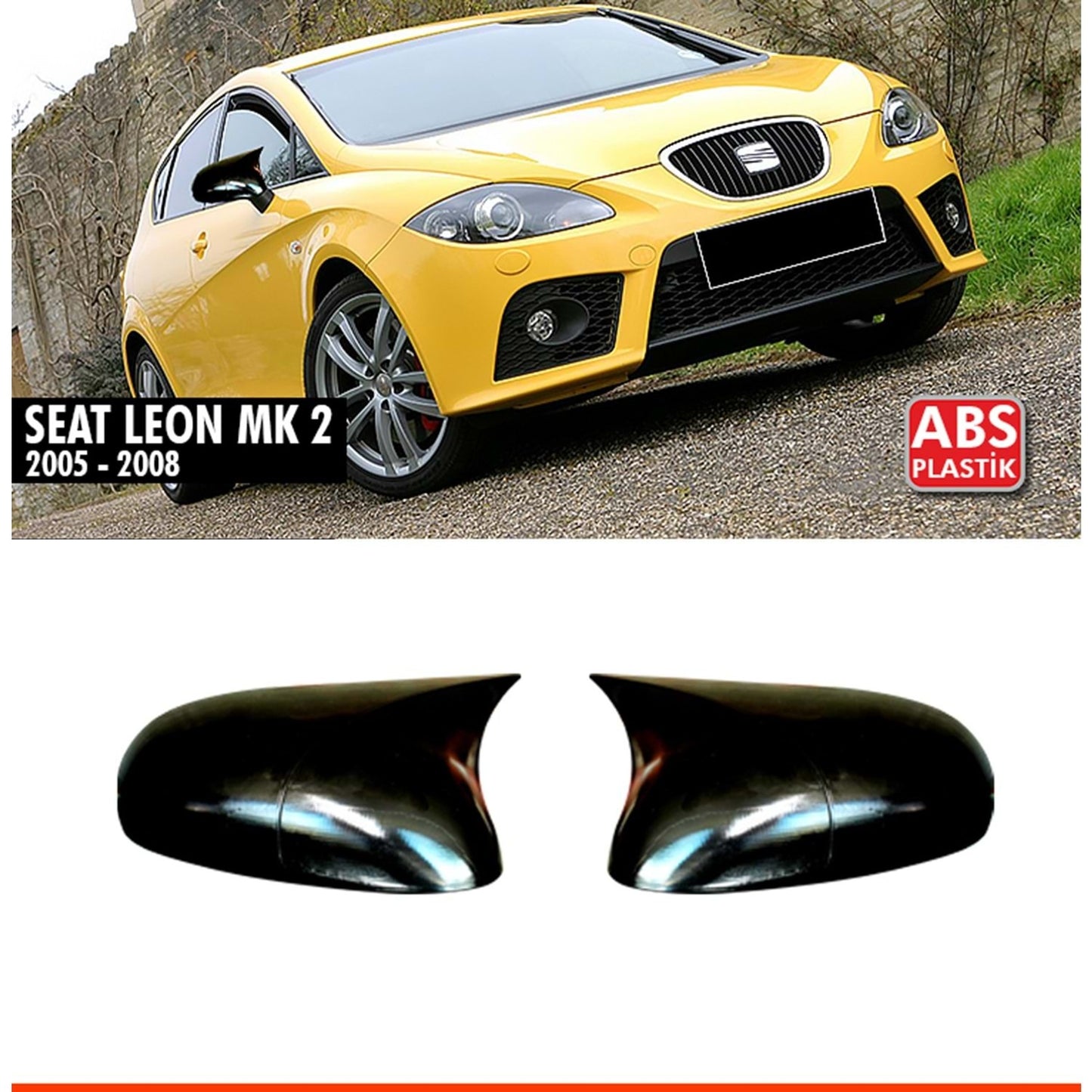 Huse oglindă design BATMAN pentru SEAT LEON 2005-2008 - lac negru piano