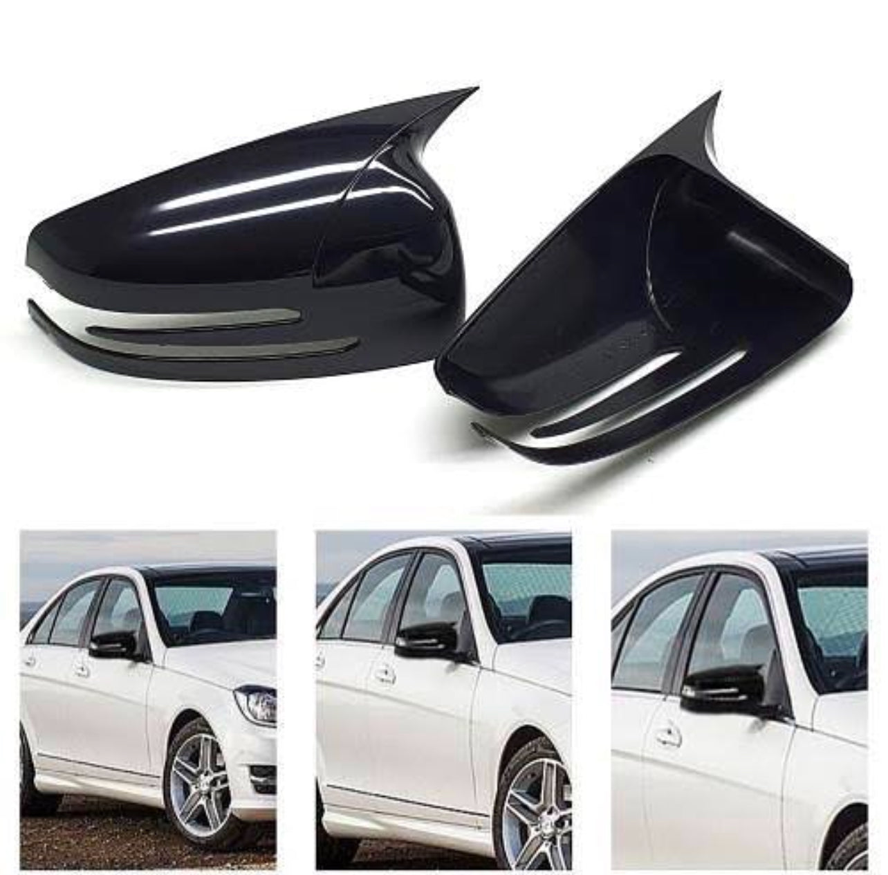 Capace oglinzi design BATMAN pentru Mercedes Clasa C W204 2007-2014 - lac negru piano